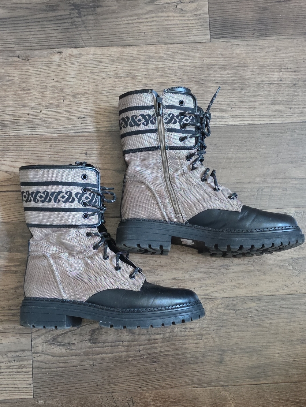 Sam & Libby Khaki-Black Lace-Up Combat Boots, Embroidered - Picture 4 of 12